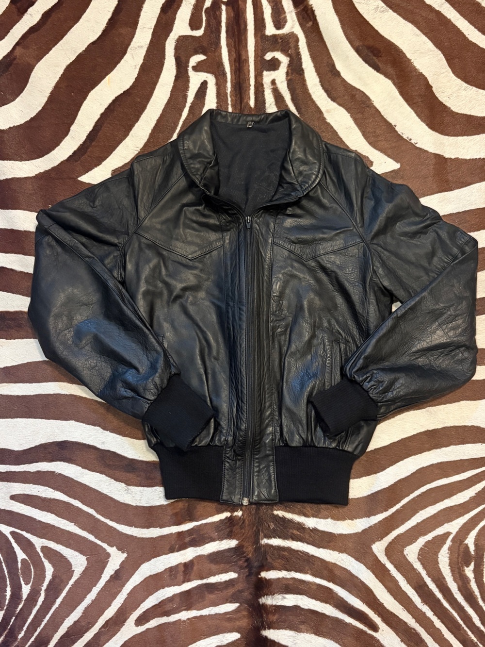 Vera Pelle Black Leather Bomber Jacket